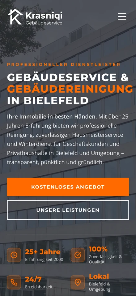 Krasniqi Gebäudeservice — Ansicht auf dem Smartphone