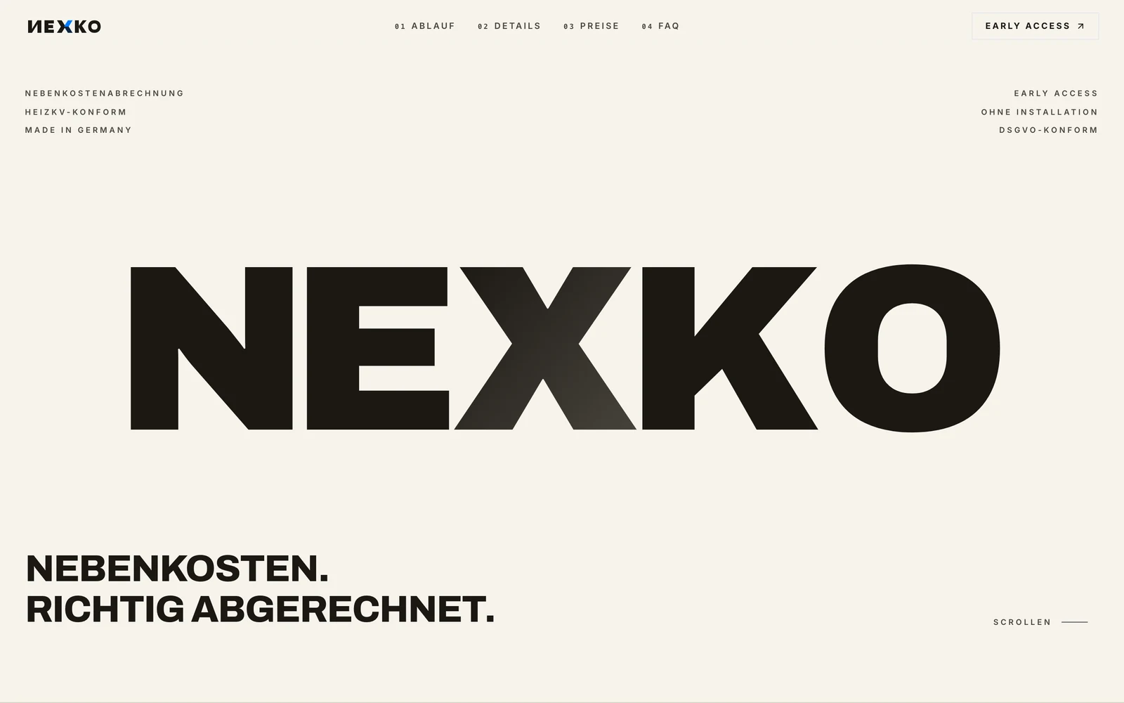 NEXKO — Startseite auf dem Desktop