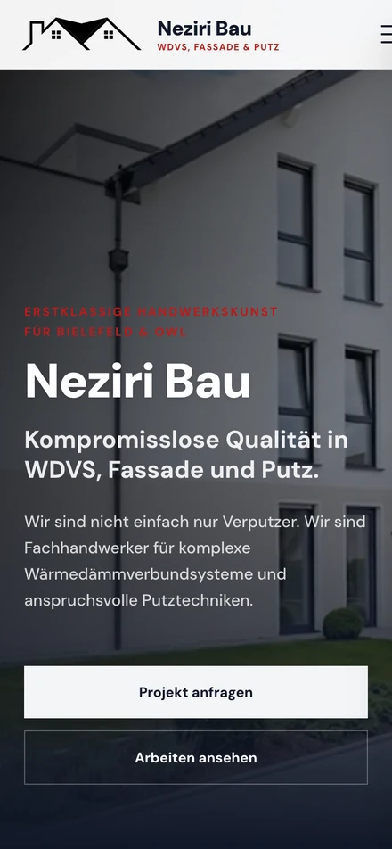 Neziri Bau — Ansicht auf dem Smartphone